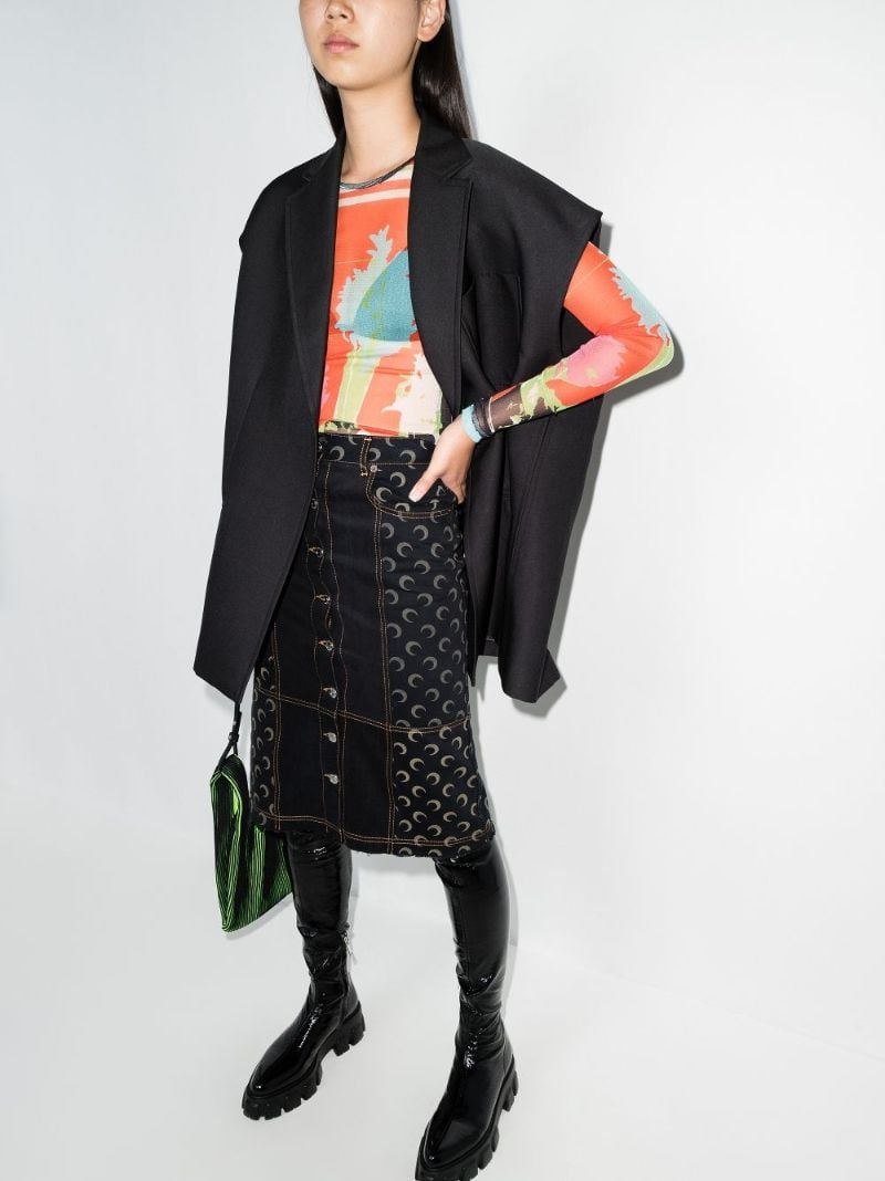 Regenerated Crescent Moon Denim Midi Skirt