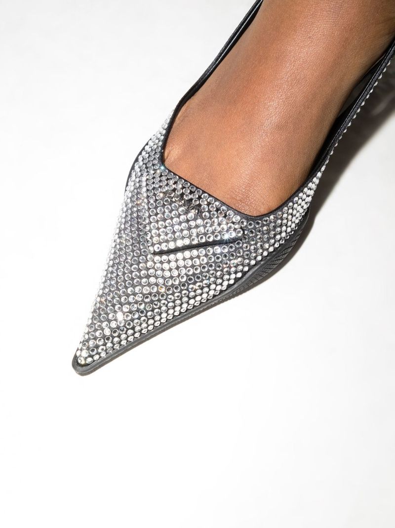 Black 45 Crystal Slingback Satin Pumps