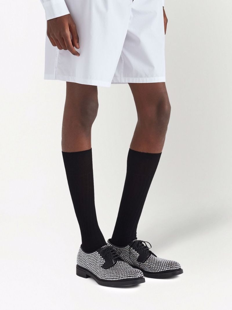 Black Crystal Embellished Leather Oxford Shoes