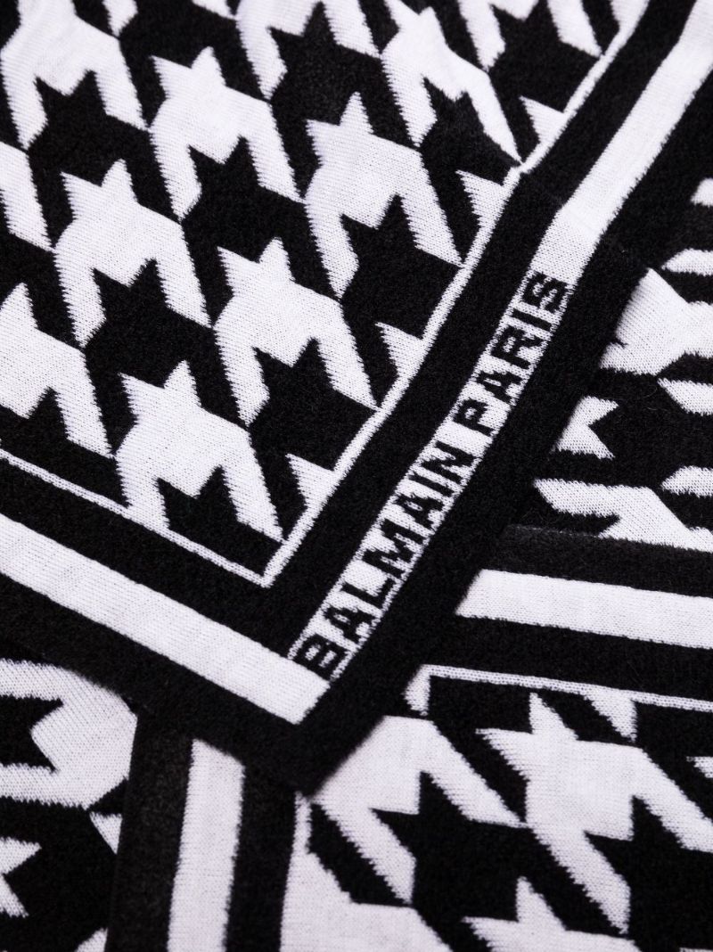 Black and White Houndstooth Jacquard-knit Scarf