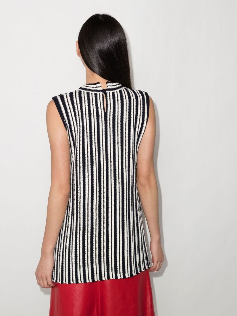 Striped Rib-knit Sleeveless Cotton Top