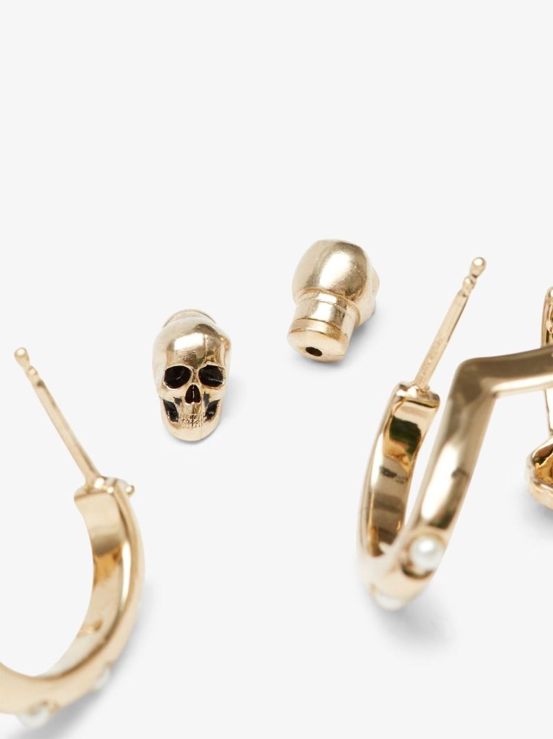 Gold Tone Skull Triple Hoop Ear Cuff