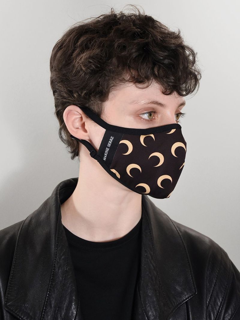 Brown Crescent Moon Print Face Mask