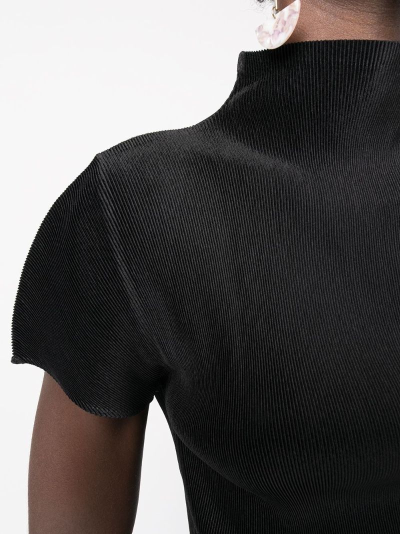 Black High-neck PlissÃ_x0083_© Top