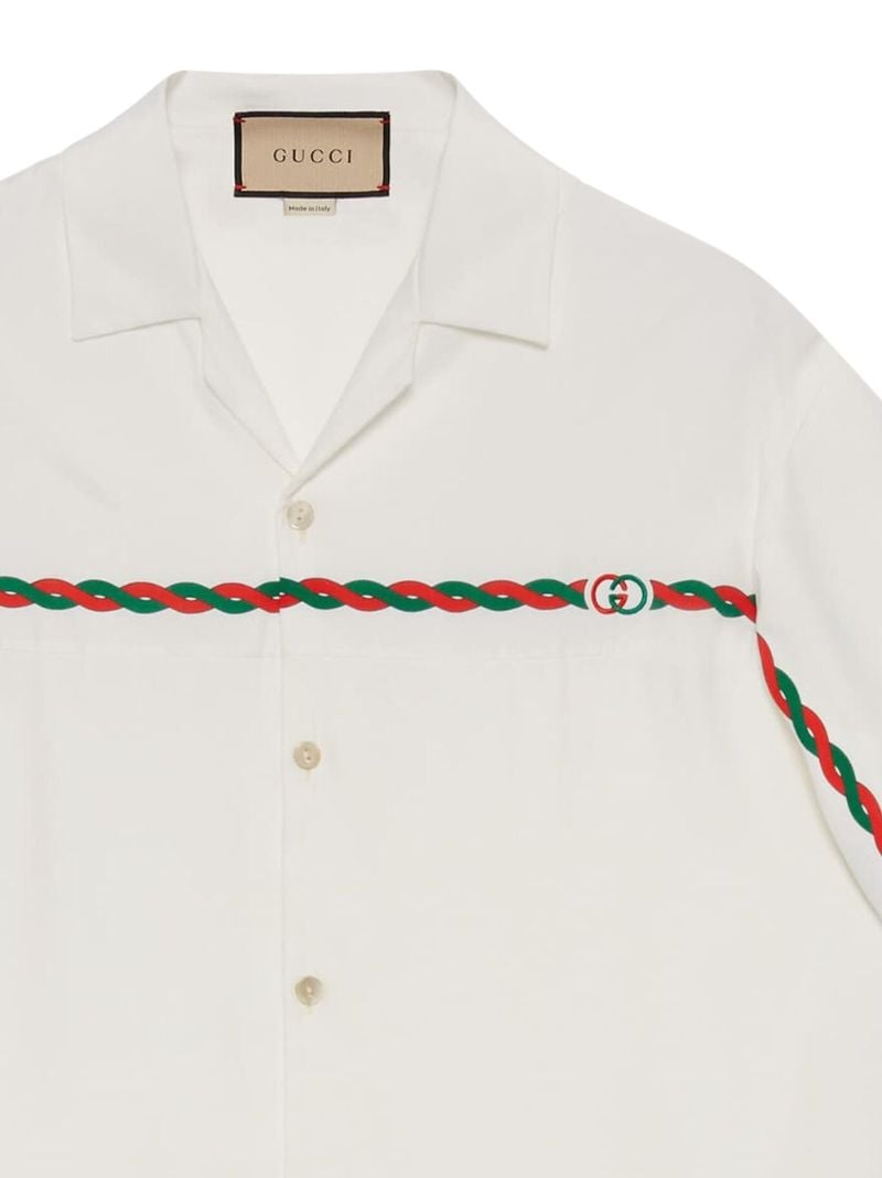 White Logo Embroidered Bowling Shirt