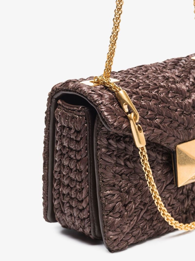 Brown One Stud Raffia Shoulder Bag