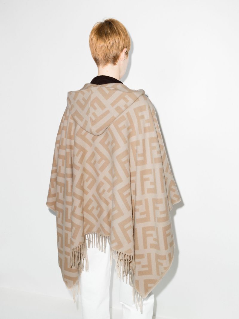 Hooded Ff Logo Jacquard Cashmere Poncho