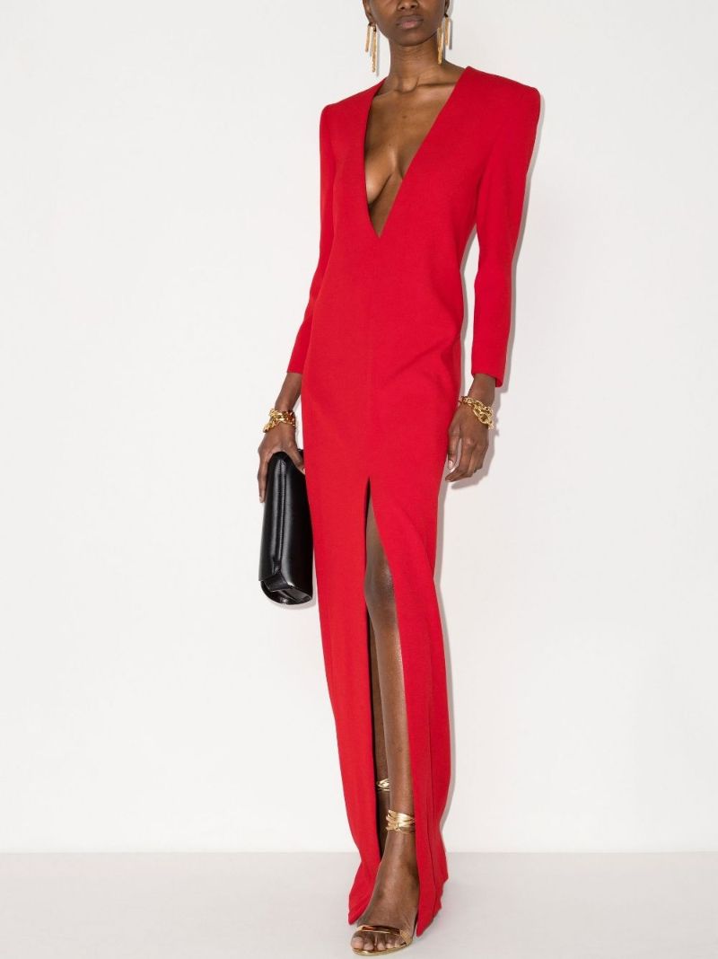 Red V-neck Maxi Dress