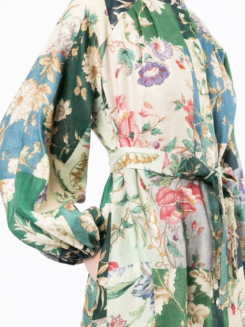 Green Loretta Patchwork Linen Shirt Dress