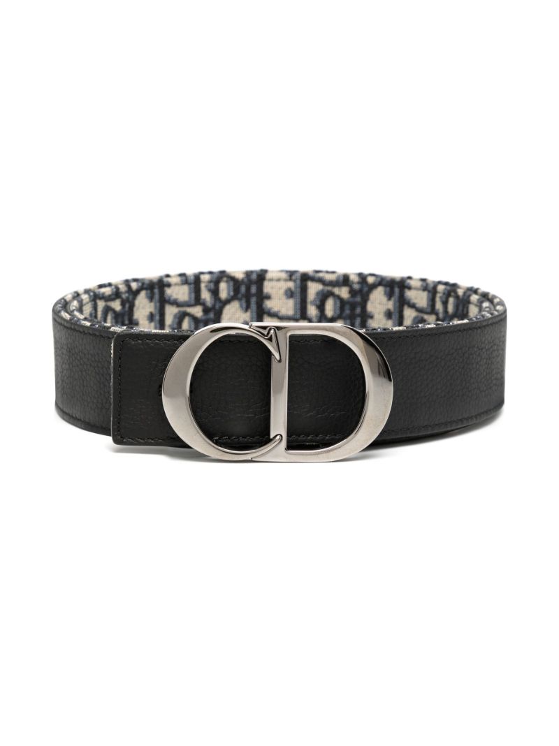 Black Oblique Jacquard Print Reversible Belt