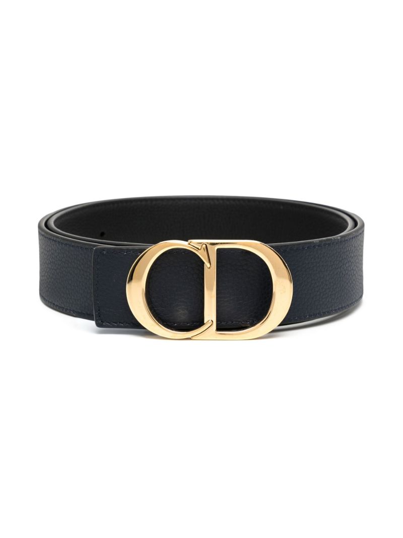 Black Logo Buckle Reversible Leather Belt