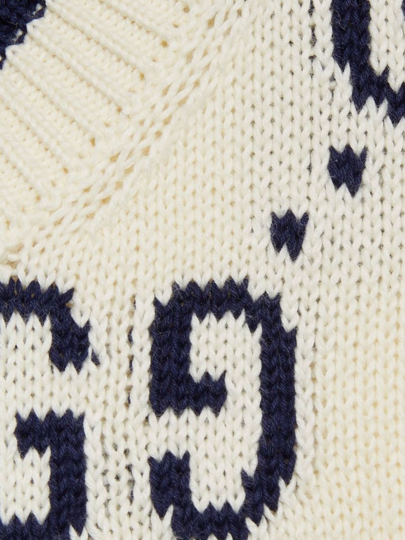 White Gg Intarsia Cotton Sweater