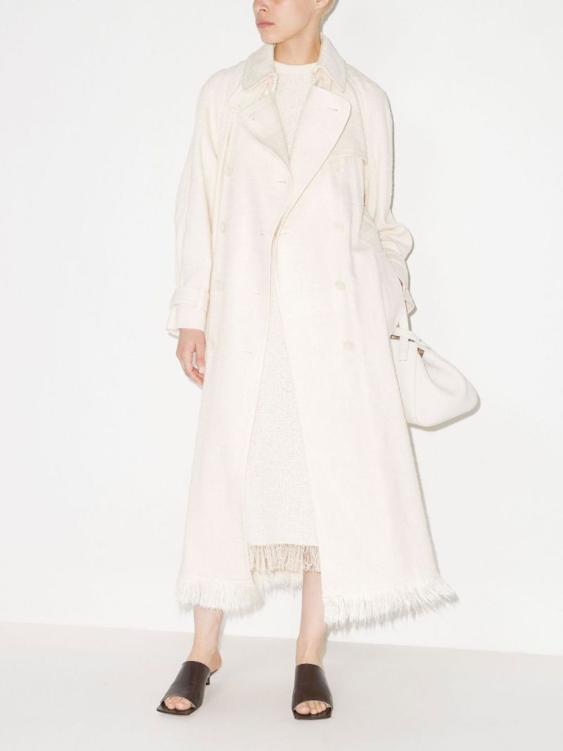Neutral Double-breasted Silk Trench Coat