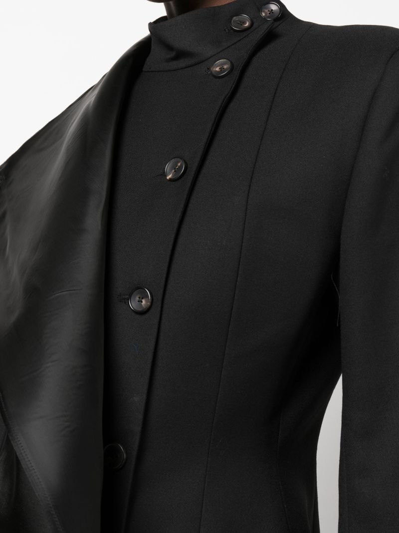 Black High Neck Single-breasted Wool Blazer