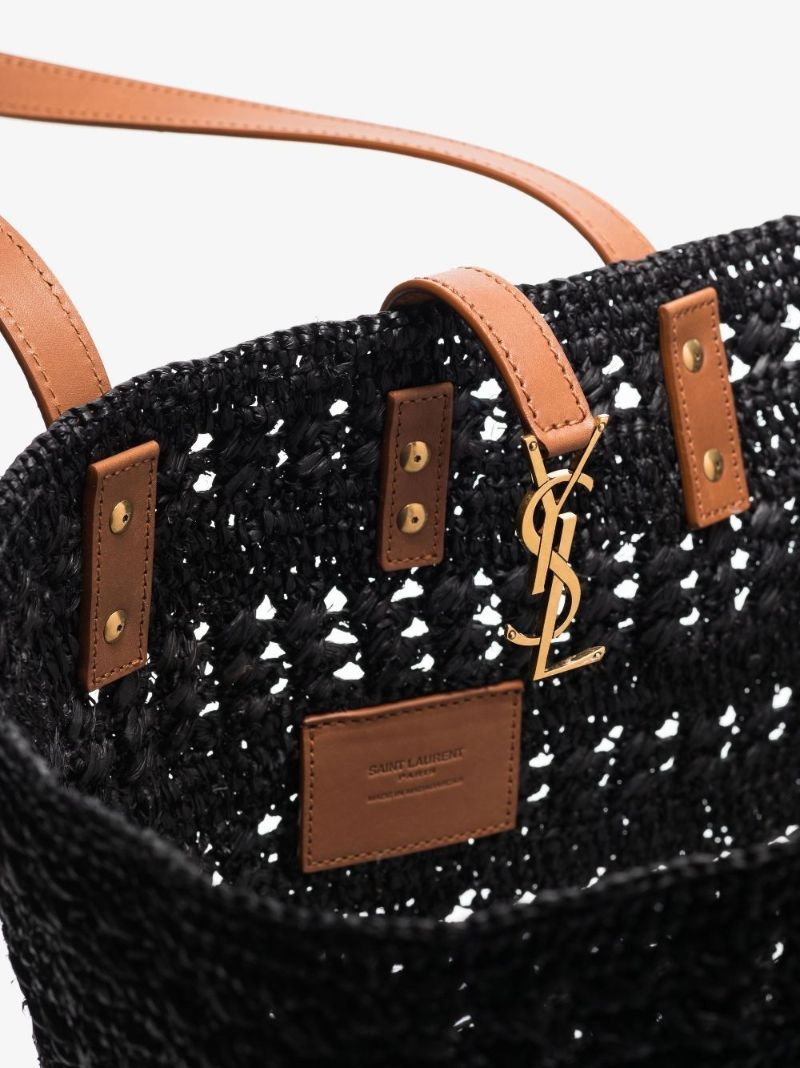Black Panier Medium Raffia Tote Bag