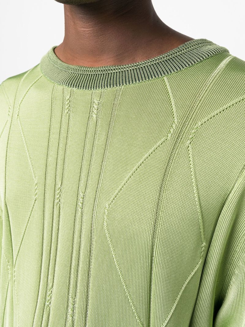 Green Fine Cable Knit Short Sleeved Sweater