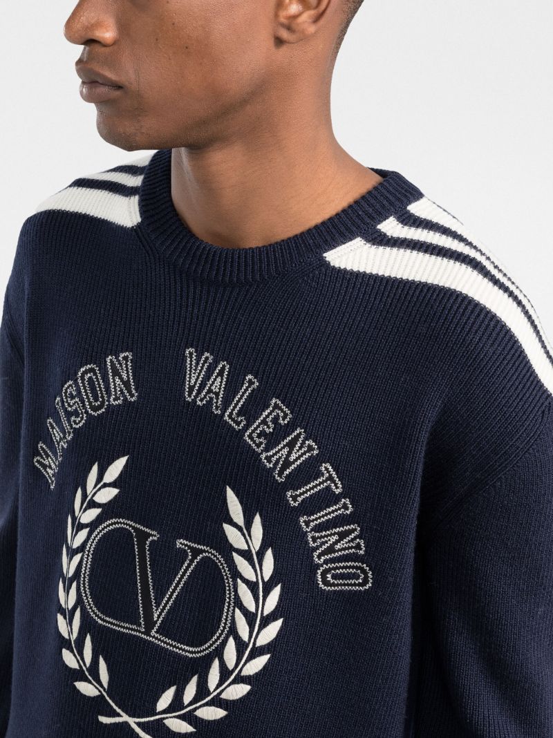 Blue Logo Embroidered Wool Sweater