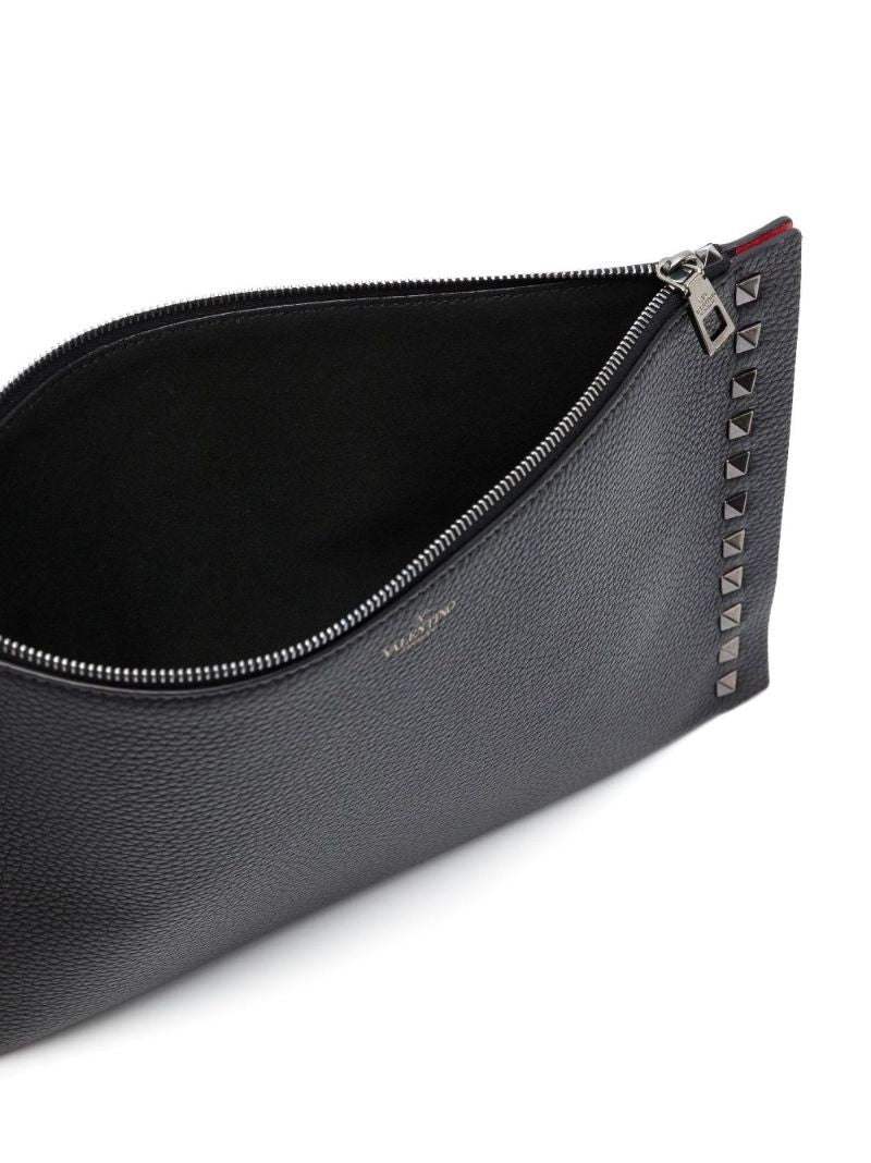 Black Rockstud Leather Pouch