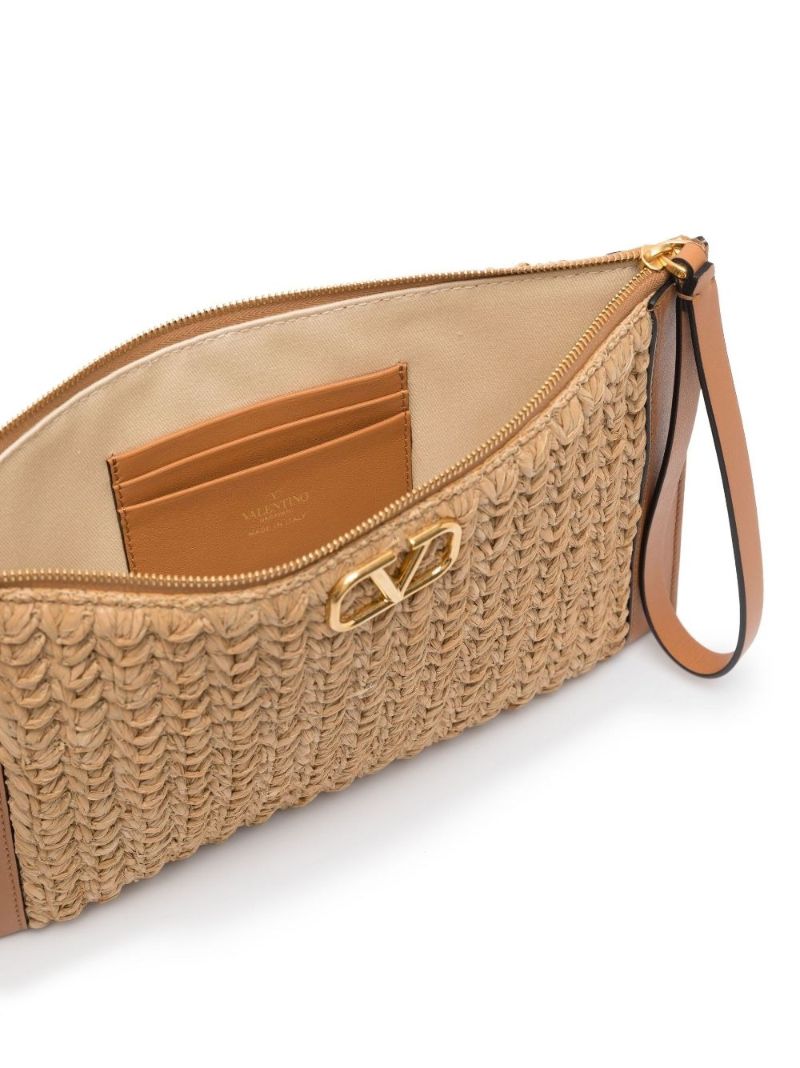 Brown Vlogo Woven Leather Pouch