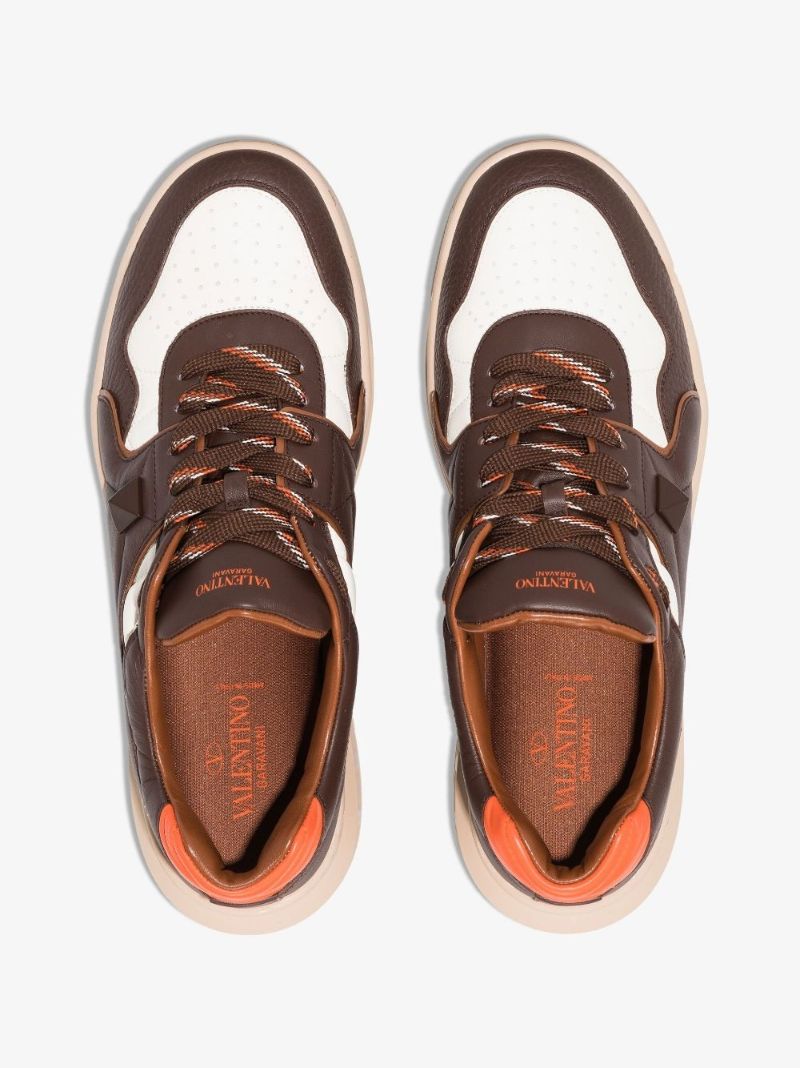 Brown One Stud Low Top Leather Sneakers