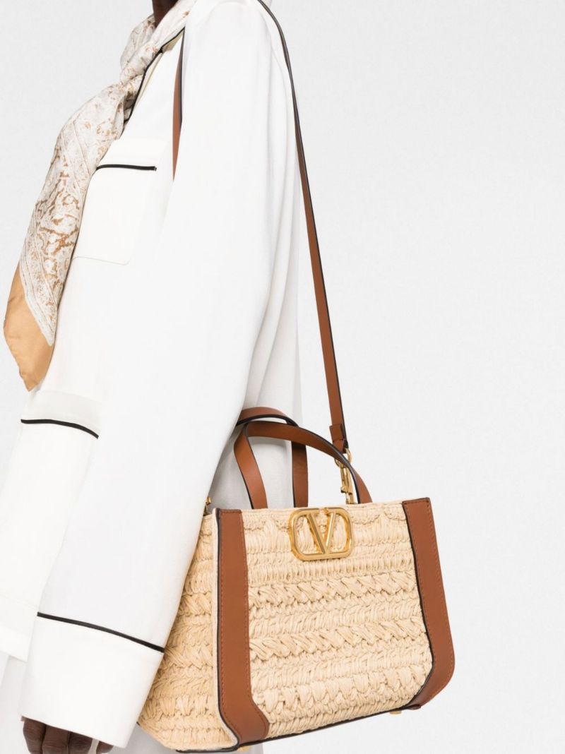 Neutral Vlogo Raffia Tote Bag