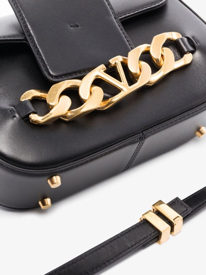 Black Vlogo Chain Small Leather Shoulder Bag