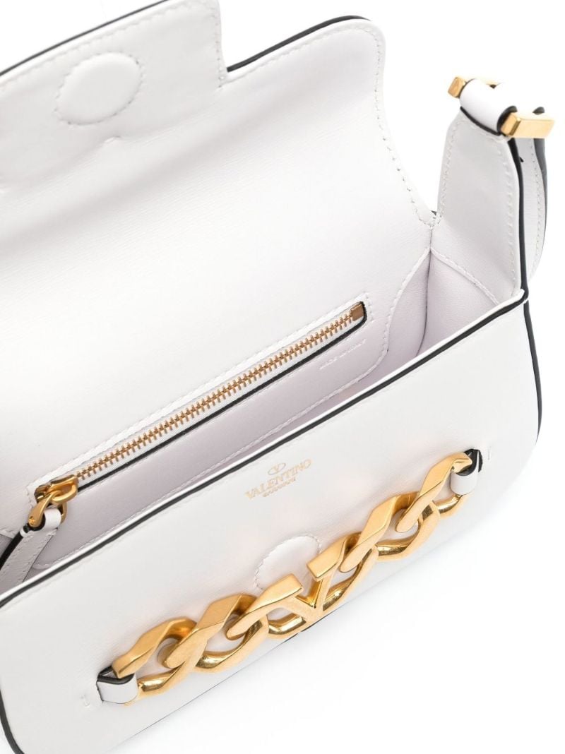 White Vlogo Chain Small Leather Shoulder Bag