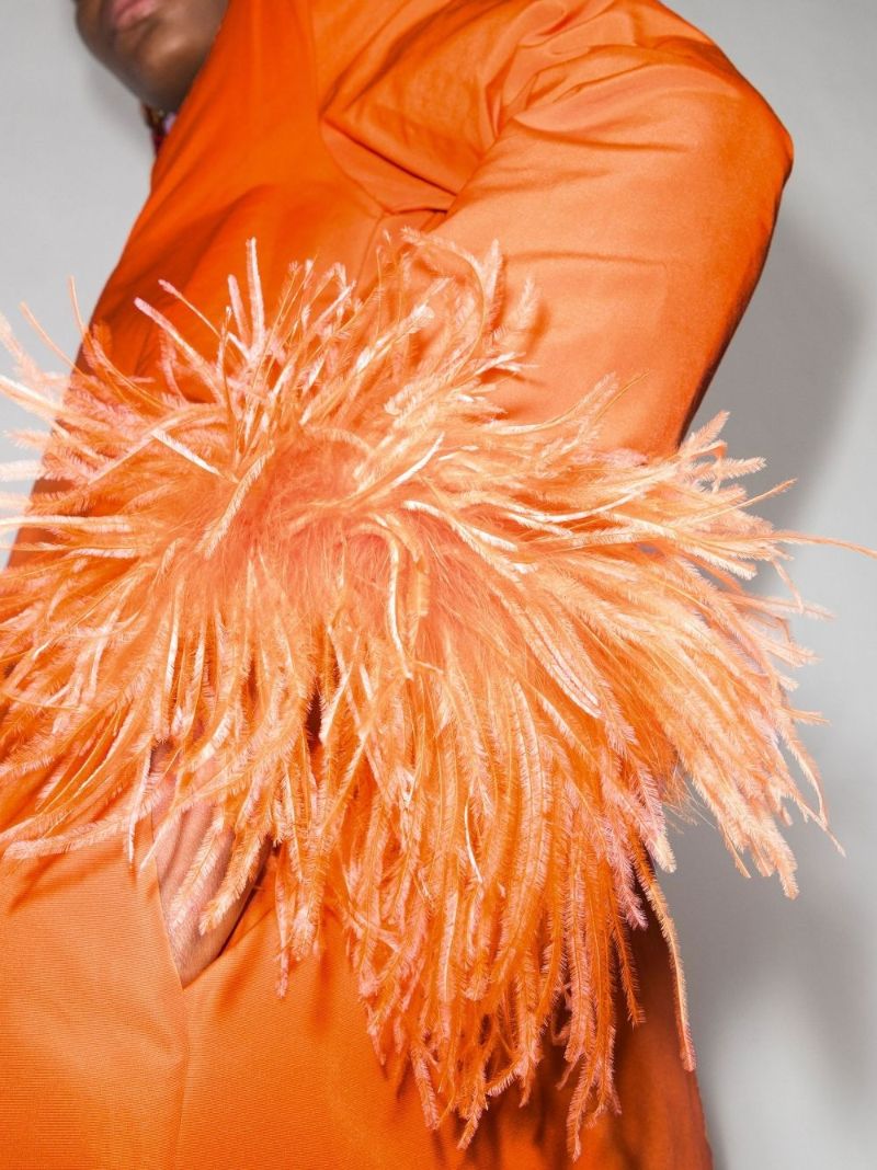 Orange Feather Trim Mini Dress
