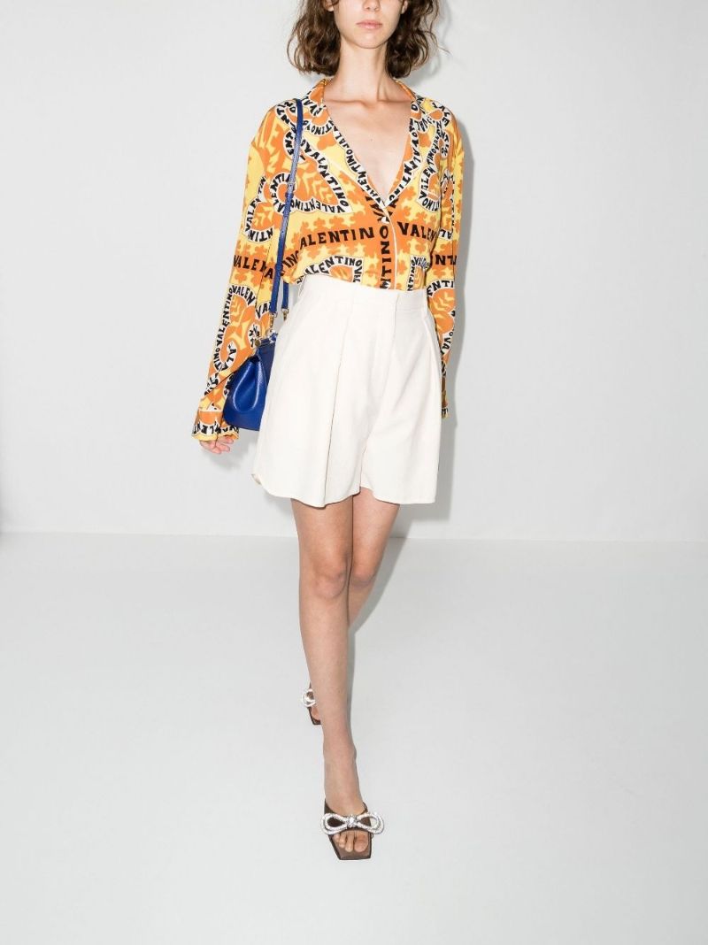 Yellow Abstract Logo Print Silk Shirt