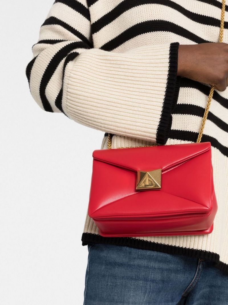 Red One Stud Leather Cross Body Bag