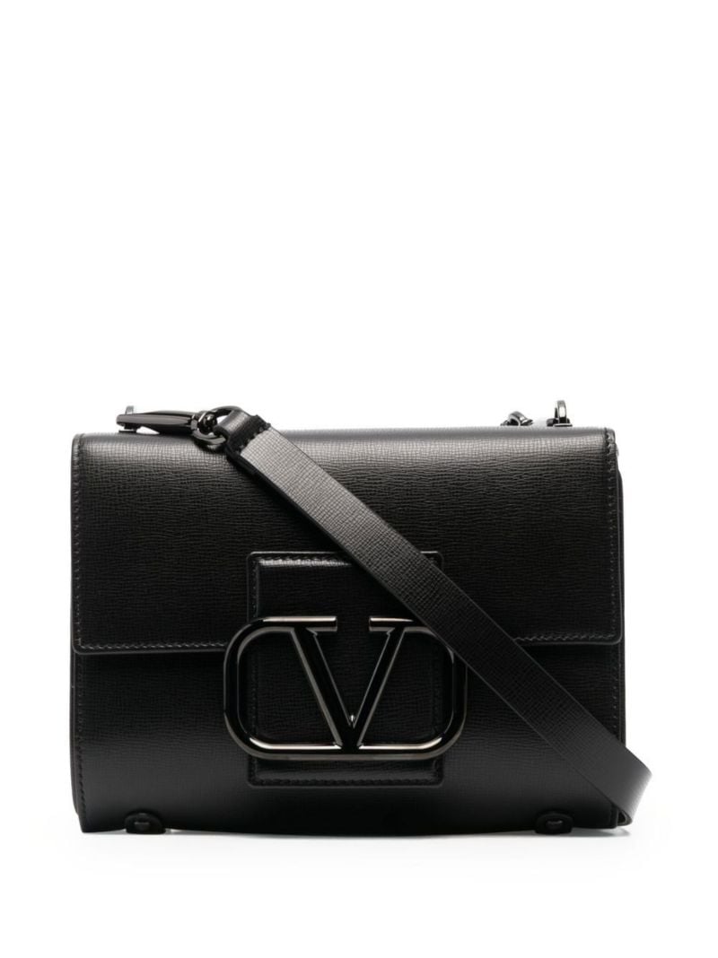 Black Vlogo Signature Leather Shoulder Bag