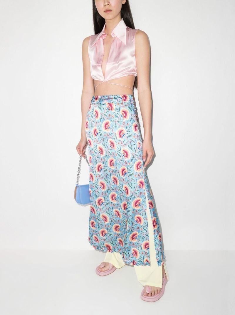 Flower Print High Waist Midi Skirt