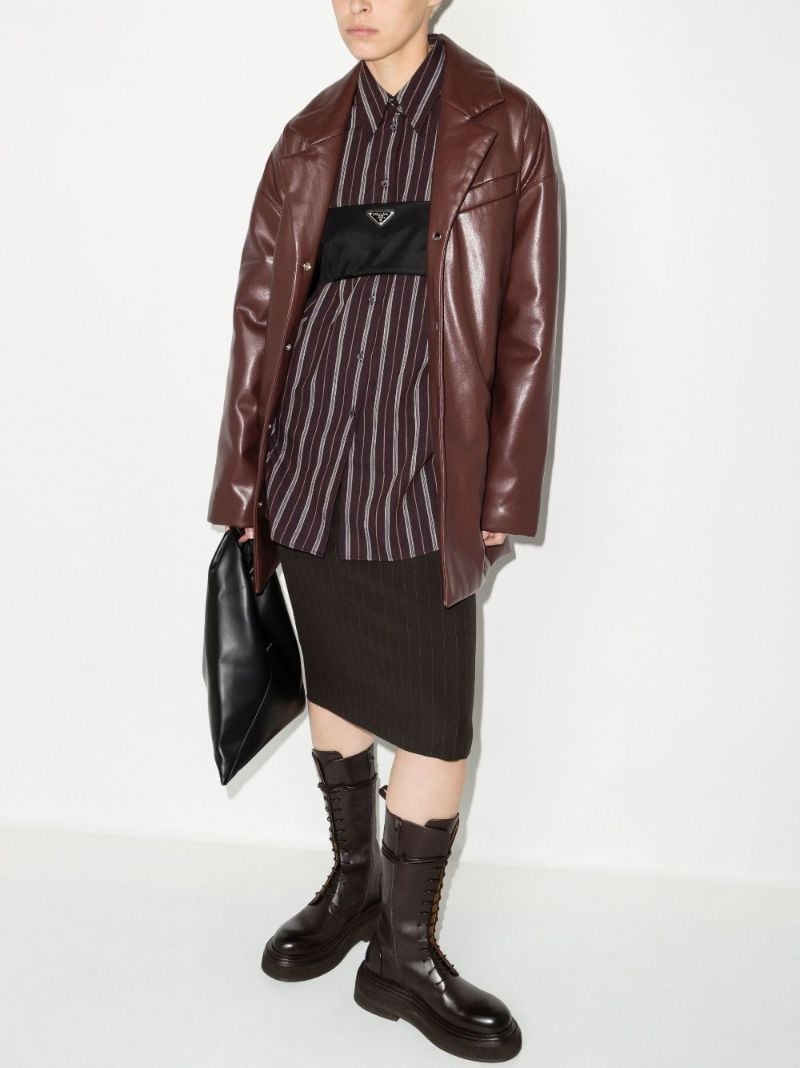 Brown Vertical Stripe Belted Shirt