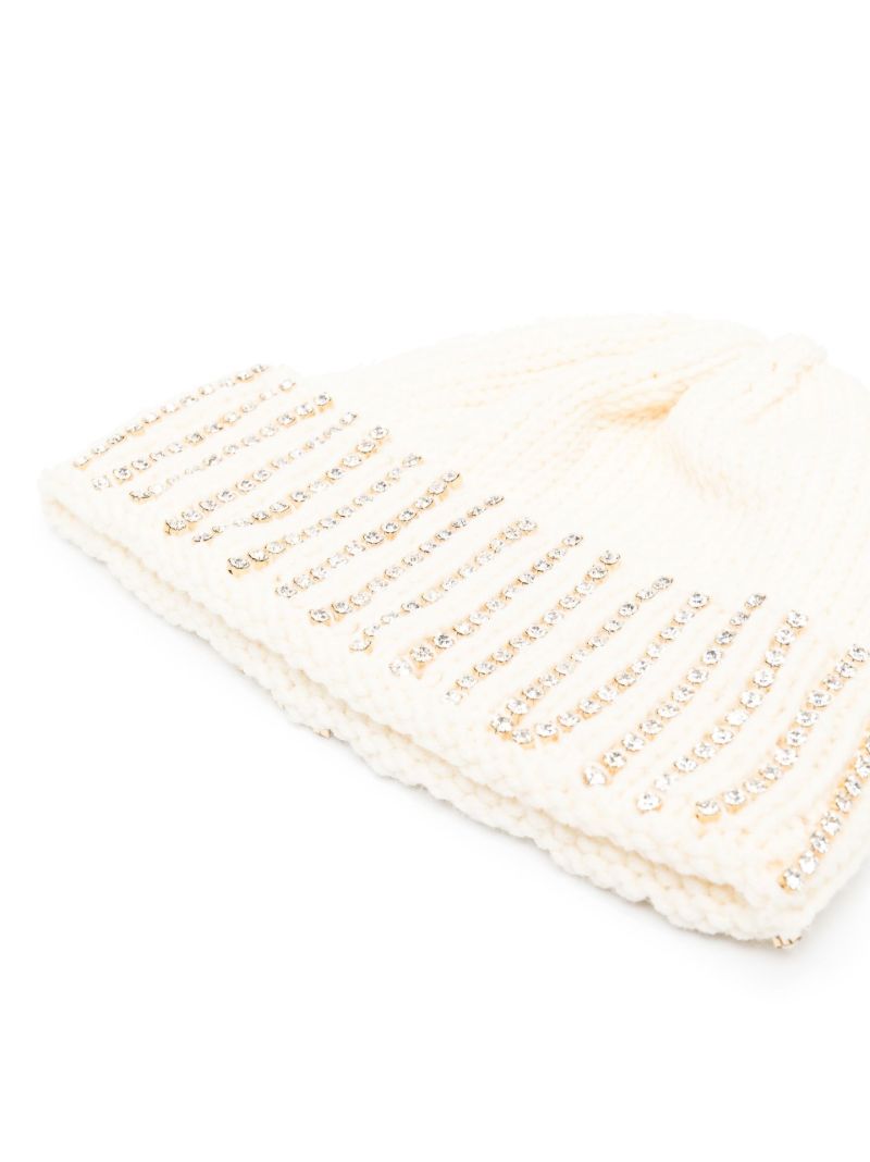 Neutral Crystal-embellished Wool Beanie Hat