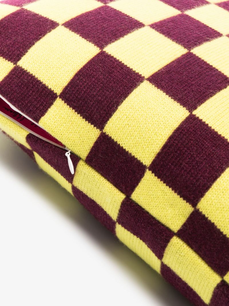 Yellow and Red Checkerboard Cashmere Cushion