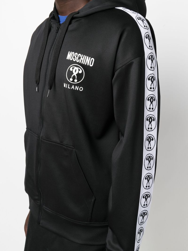 Black Logo Tape Zip Front Hoodie