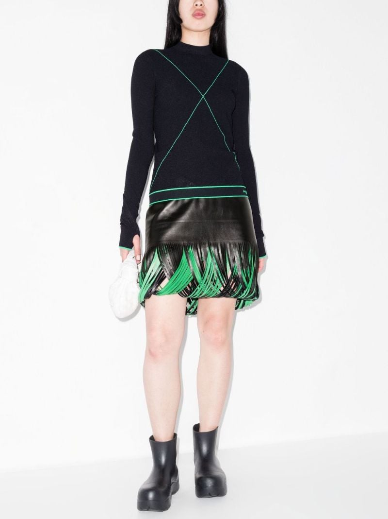 Black Loop Fringed Leather Mini Skirt
