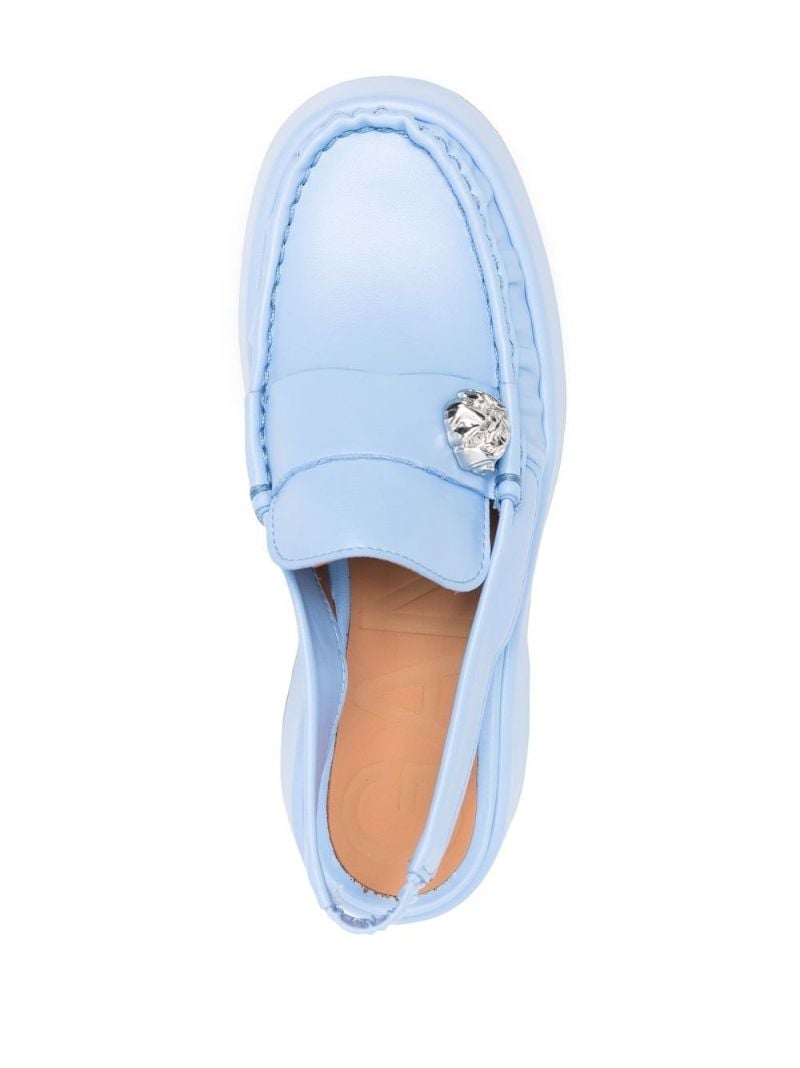 Blue Embellished Leather Slingback Mules
