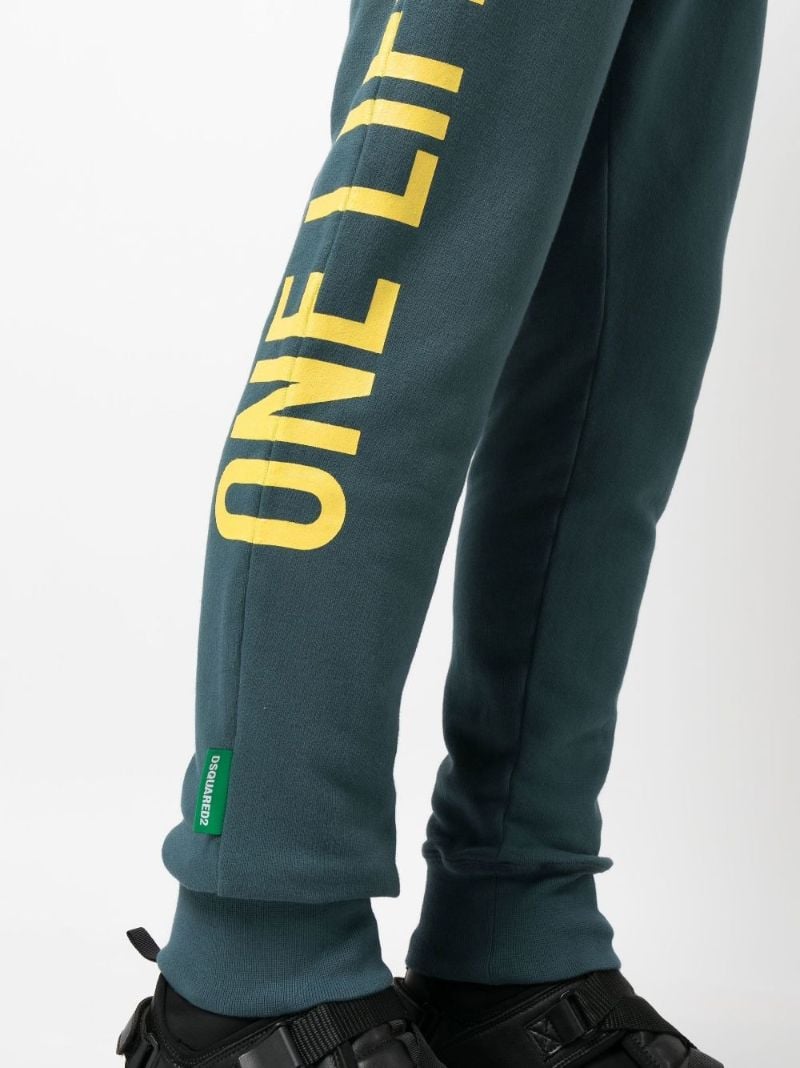 Green Slogan Print Cotton Track Pants