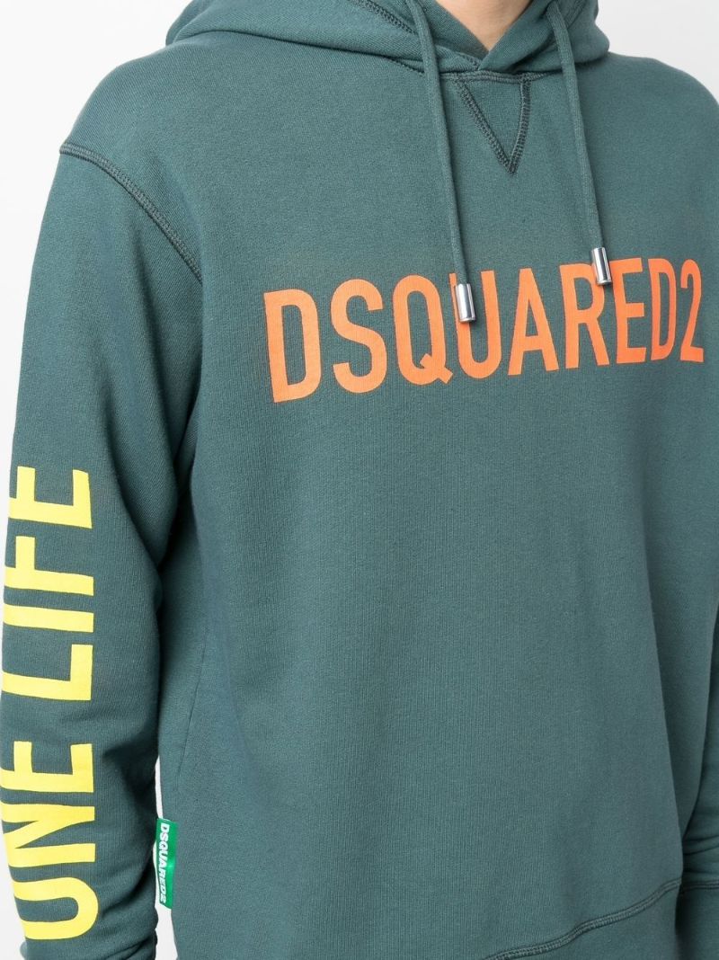 Green Logo Print Cotton Hoodie