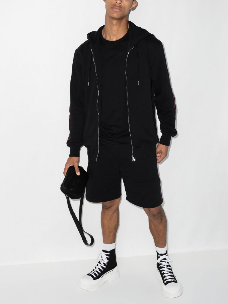 Black Logo Tape Zip-up Cotton Hoodie
