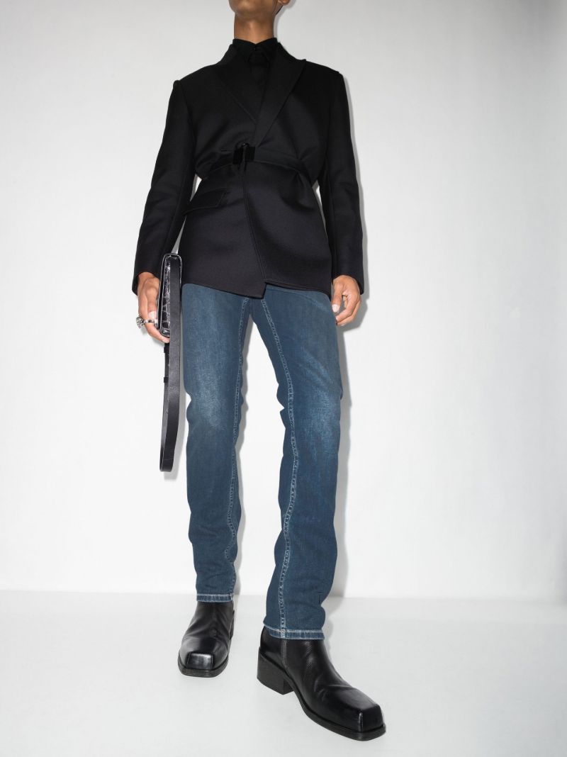 Blue Embroidered Logo Straight Leg Jeans