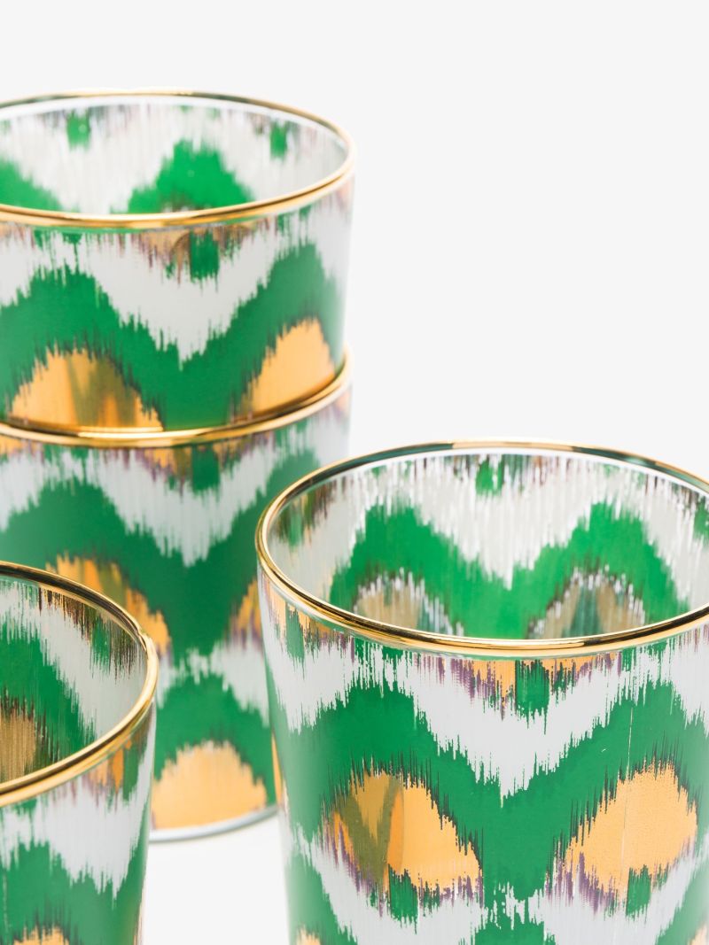 Green and Gold Ikat Water Glass Set