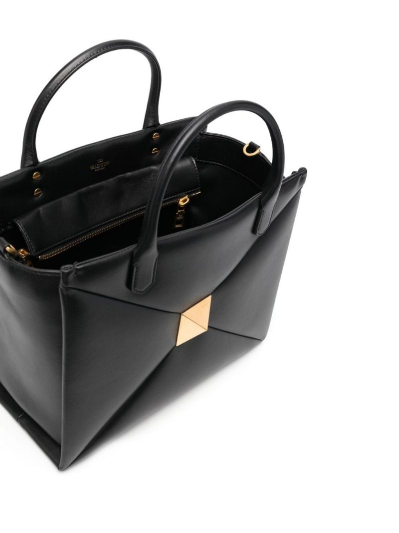 Black One Stud Medium Leather Tote Bag