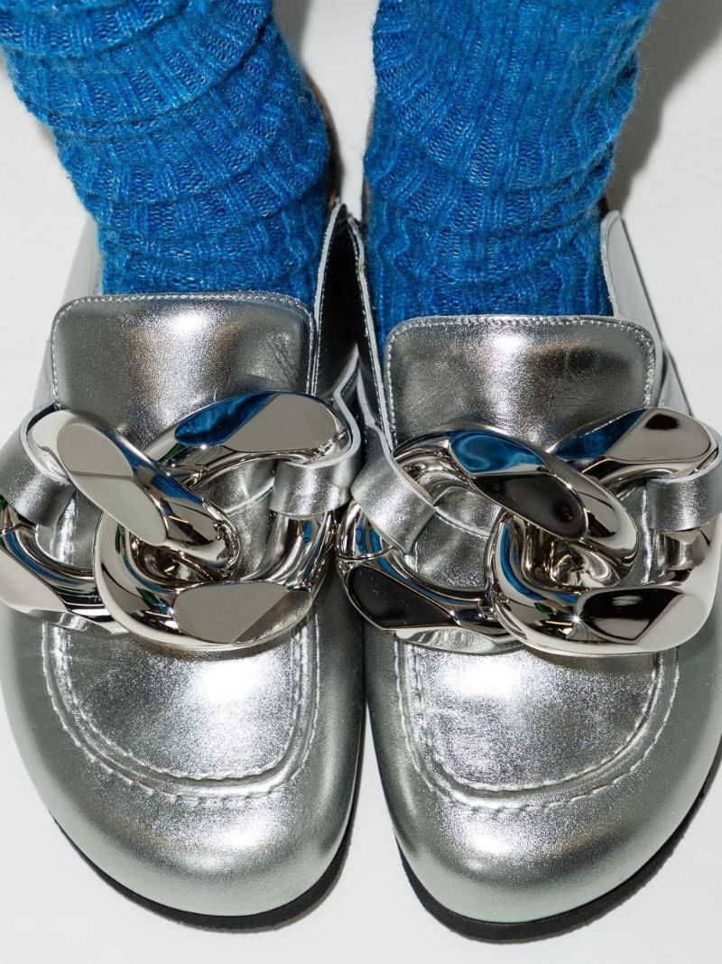 Silver Chain Leather Mules