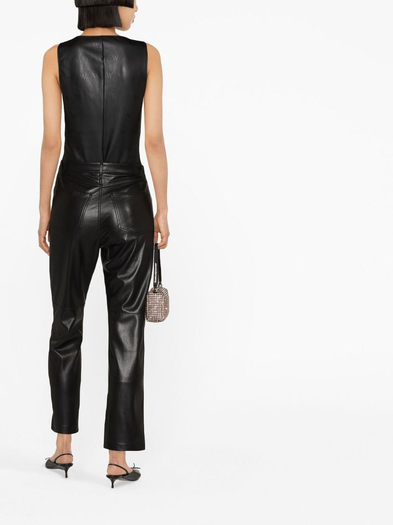 Black Faux-leather Bodysuit