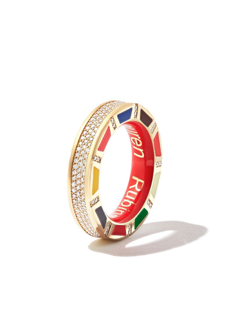 14k Yellow Gold Diamond Enamel Ring