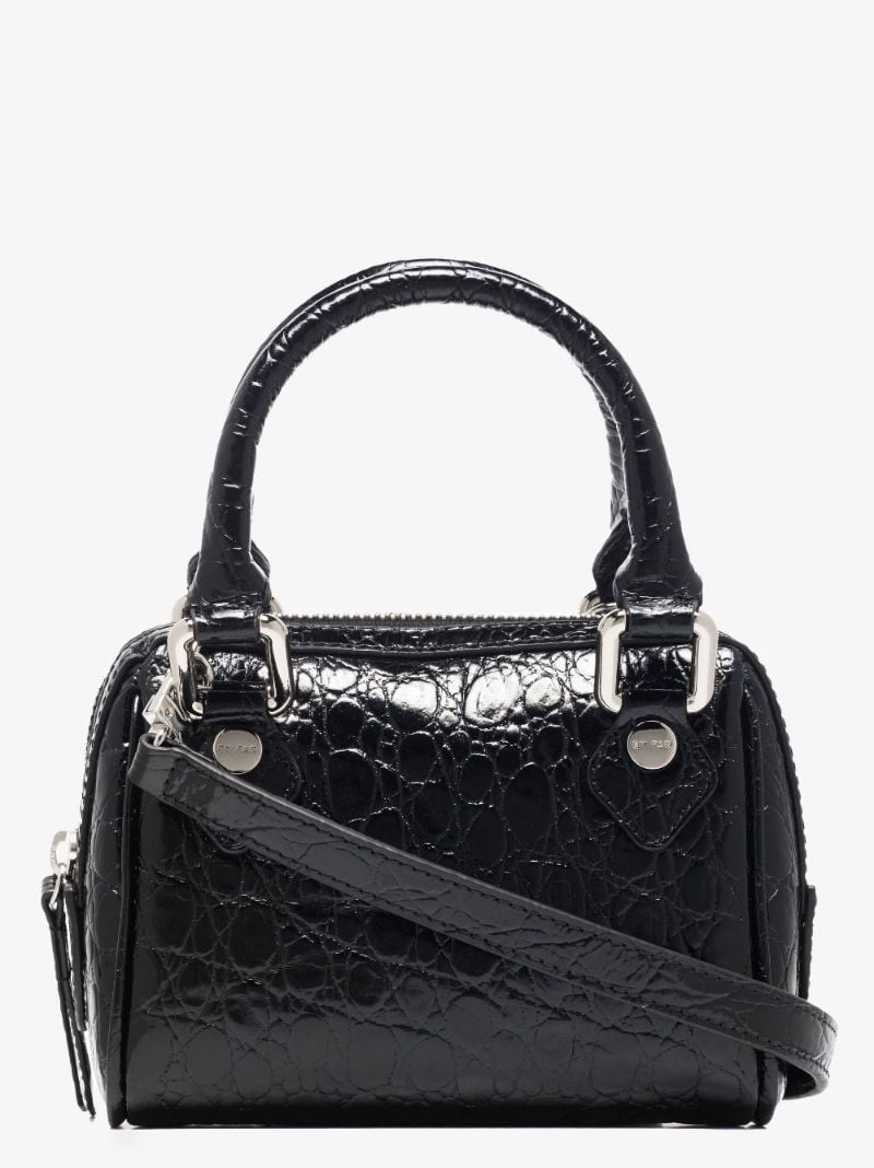 Black Dora Mock Croc Leather Tote Bag