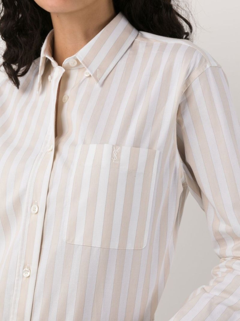 White Embroidered Logo Striped Shirt