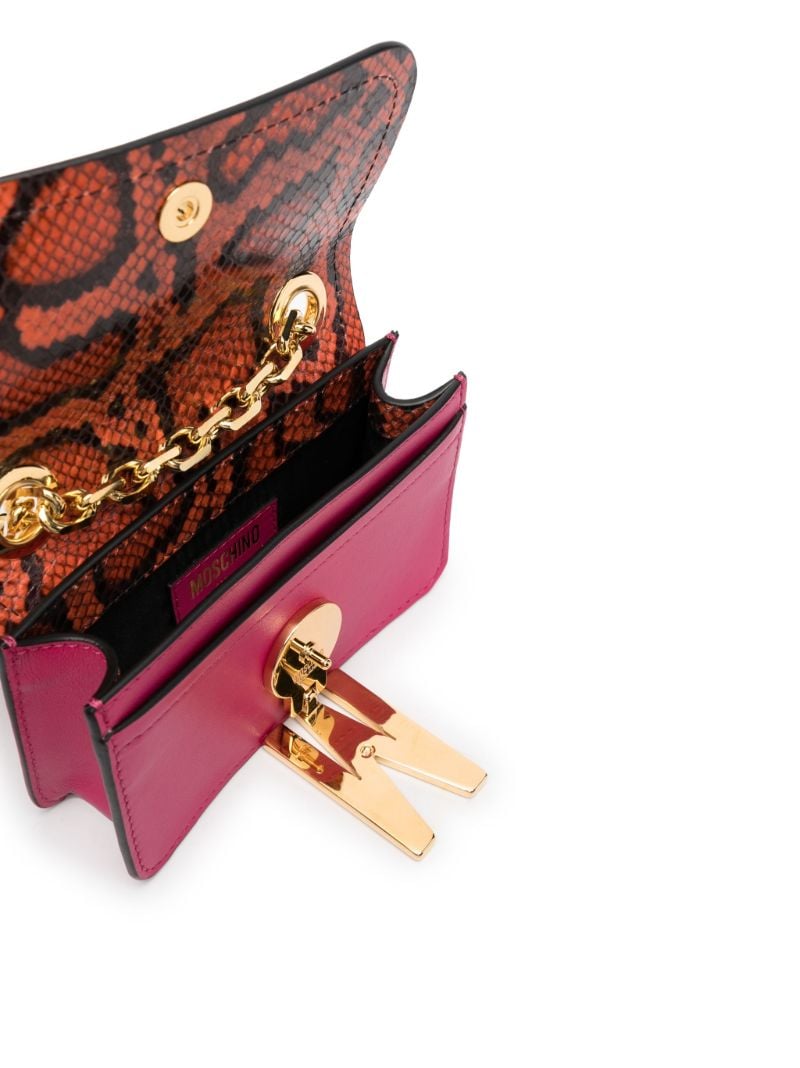 Orange and Pink Snake Print Leather Shoulder Bag